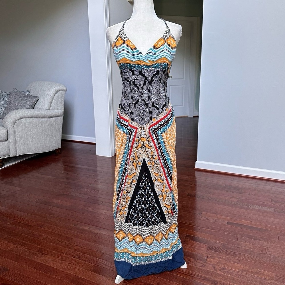 Vintage APT 9 Unique Pattern Halter Sexy BOHO Maxi‎ Sun Dress